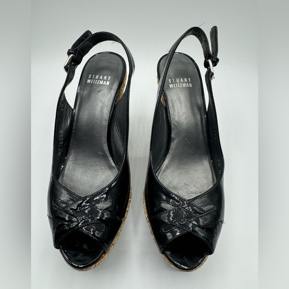 Stuart Weitzman Wedge Espadrille 5.5 Bkack patent Leather - Picture 2 of 7